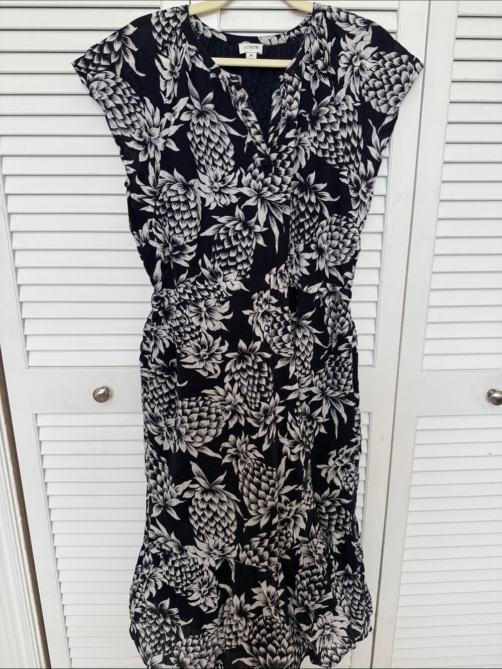 J. Crew Navy and White Pineapple-Print Midi Dress